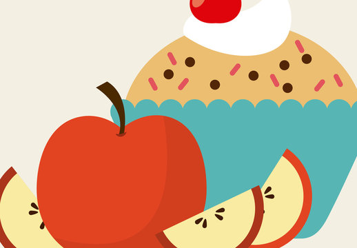 Delicious Homemade Cupcake and Apple Illustration Design
