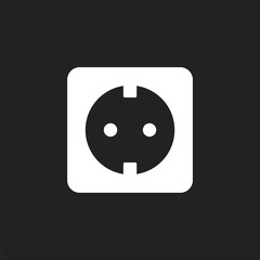 Extension cord vector icon. Electric power socket flat illustration on black background.
