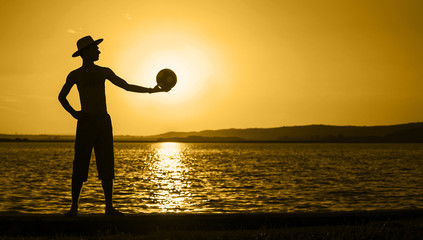Web banner of a young man as enjoy summer on the beach
