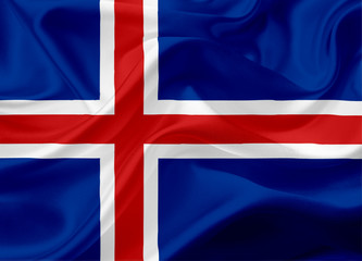 Waving flag of Iceland with fabric texture