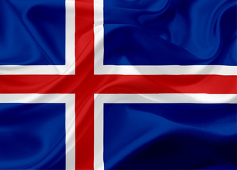 Fototapeta premium Waving flag of Iceland with fabric texture