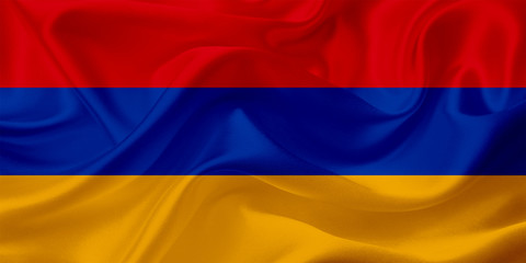 Naklejka premium Waving flag of Armenia with fabric texture