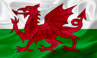Waving flag of Wales with fabric texture