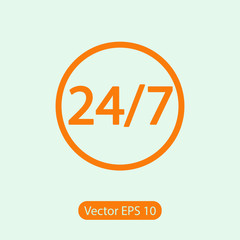 24 hours a day and 7 days a week icon, vector illustration. Flat design style 