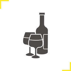Wine bottle and glasses glyph icon