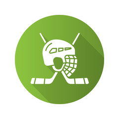 Hockey game equipment. Flat design long shadow icon
