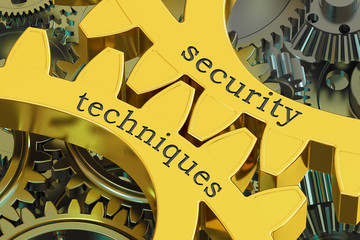 security techniques concept on the gearwheels, 3D rendering