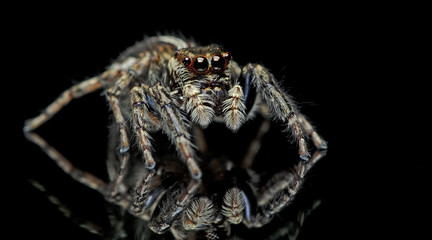 Beautiful Spider on glass, Jumping Spider in Thailand, Plexippus paykulli