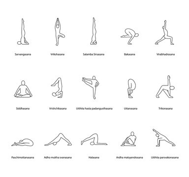 Yoga Poses Linear Icons Set