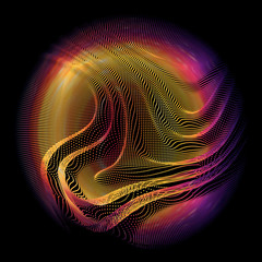 Abstract vector colorful mesh sphere on dark background. Futuristic style card. Elegant background for business presentations. Corrupted point sphere. Chaos aesthetics.