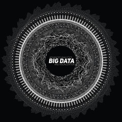 Big data circular grayscale visualization. Futuristic infographic. Information aesthetic design. Visual data complexity. Complex data threads graphic. Social network representation. Abstract graph