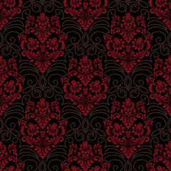 Vector damask seamless pattern background. Classical luxury old fashioned damask ornament, royal victorian seamless texture for wallpapers, textile, wrapping. Exquisite floral baroque template.