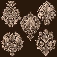 Vector set of damask ornamental elements. Elegant floral abstract elements for design. Perfect for invitations, cards etc.