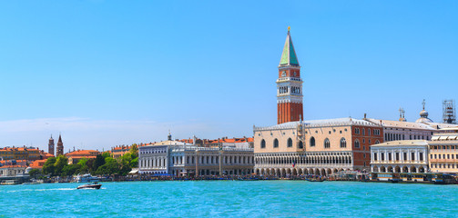 Fototapeta na wymiar Cityscape Venice, sea view Piazza San Marco with Campanile, Doge Palace in Venice, Italy.