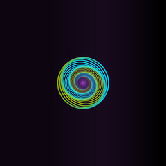 Isolated abstract colorful round shape logo, space element, swirl logotype, planet icon on black background vector illustration