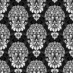 Vector damask seamless pattern background. Classical luxury old fashioned damask ornament, royal victorian seamless texture for wallpapers, textile, wrapping. Exquisite floral baroque template.