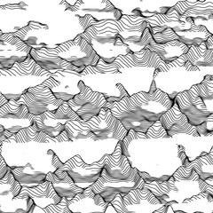 Vector striped grayscale background. Abstract line waves. Sound wave oscillation. Funky curled lines. Elegant wavy texture. Surface distortion. Black and white.