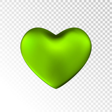 Green heart isolated on transparent  background. Happy Valentine's day greeting template. Vector illustration.