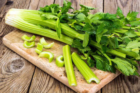 Bunch of fresh celery stalk with leaves