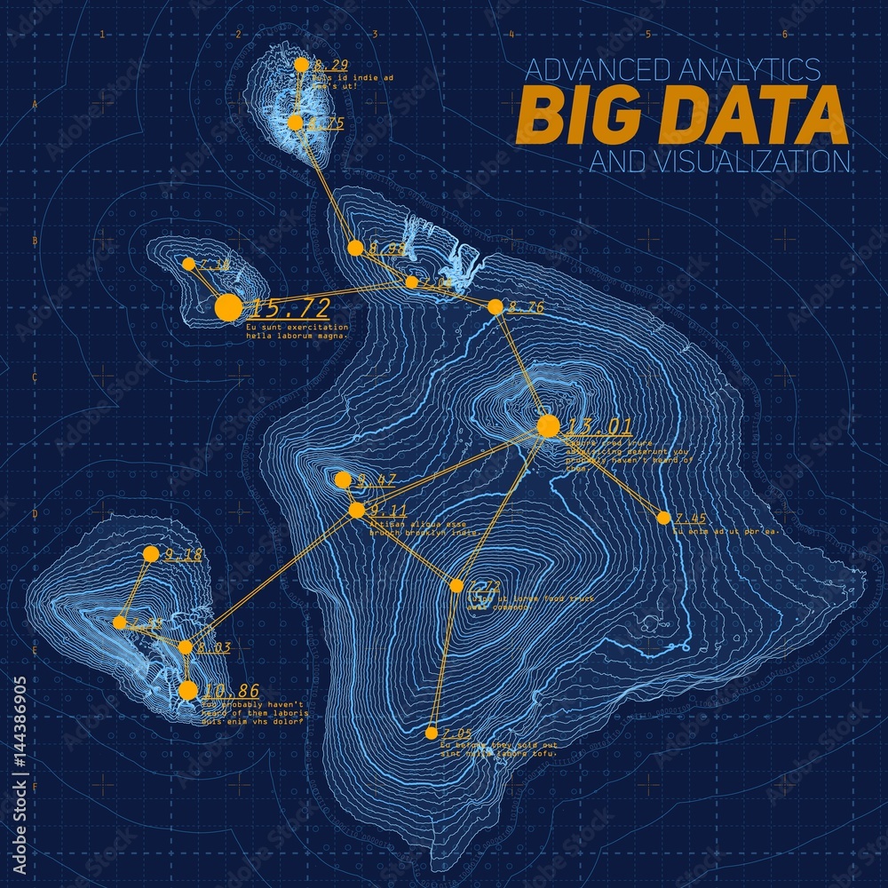 Poster terrain big data visualization. futuristic map infographic. complex topographical data graphic visua