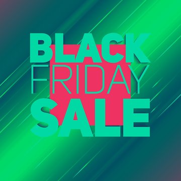 Vector Black Friday Sale background with shining ray of energy. Vector illustration on light green background. Abstract glowing lines, light trails. Psychedelic colors.