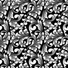 Vector damask seamless pattern background. Classical luxury old fashioned damask ornament, royal victorian seamless texture for wallpapers, textile, wrapping. Exquisite floral baroque template.