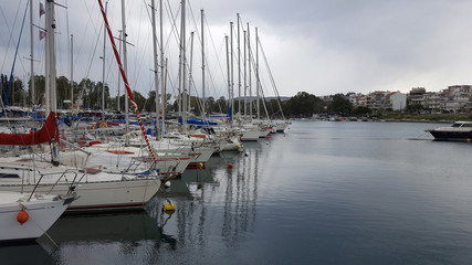 Yacht port over beautiful sunset