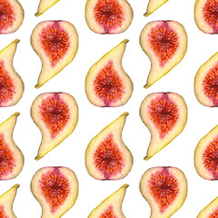 Watercolor figs seamless pattern on white background