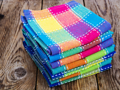 Stack Of Colored Kitchen Towels In Box