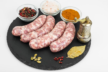 Raw homemade sausage with spices