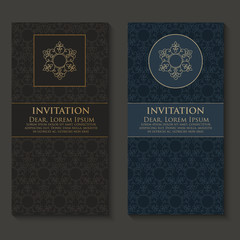 Vector invitation, cards with ethnic arabesque elements. Arabesque style design. Elegant floral abstract ornaments. Front and back side of card. Business cards. eps10