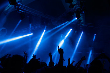Night club dj party people enjoy of music dancing sound with colorful light with Smoke Machine and...