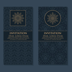 Vector invitation, cards with ethnic arabesque elements. Arabesque style design. Elegant floral abstract ornaments. Front and back side of card. Business cards. eps10