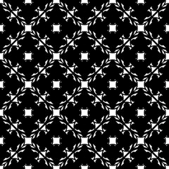 Vector seamless pattern, abstract monochrome texture with floral lattice, dark arabesque background. Black & white backdrop. Stylish design element for prints, decoration, digital, textile, furniture