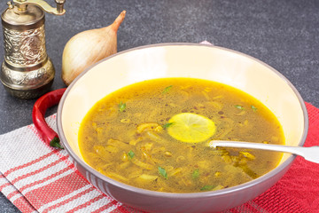 Spicy onion Indian soup with curry