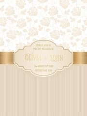 Vector invitation, cards or wedding card with damask background and elegant floral elements. Arabesque style design. Elegant floral abstract ornaments. Design element. eps10