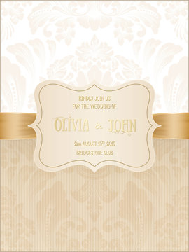 Vector invitation, cards or wedding card with damask background and elegant floral elements. Arabesque style design. Elegant floral abstract ornaments. Design element. eps10
