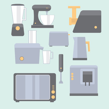 Set of household kitchen appliances. Vector illustration. 