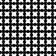 Vector monochrome texture, checked seamless pattern with simple white plump rounded shapes on black backdrop. Illustration of grate. Abstract endless background. Design for prints, decor, textile, web