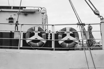 Fototapeta na wymiar lifebuoys on board the ship