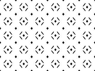Vector monochrome seamless pattern, abstract minimalist geometric background with tiny rhombuses and lines. Black & white modern texture. Light design for prints, decor, textile, furniture, wrapping