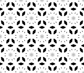 Vector seamless pattern, abstract monochrome black & white texture, floral minimalist background with tiny geometrical figures, flower silhouettes. Design element for prints, decor, digital, wrapping
