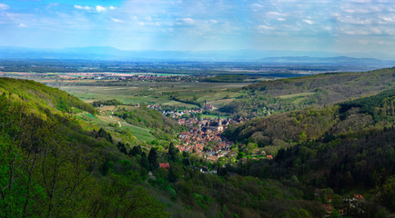 Obraz premium High resolution aerial view of village Andlau in Alsace, France