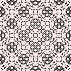 Vector ornament, arabesque seamless pattern. Black & white abstract geometric background, monochrome illustration of delicate lattice with rounded figures. Repeat mosaic texture, oriental design