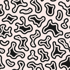 Vector seamless pattern with abstract spots. Black & white texture with smooth curved outline figures. Monochrome camouflage illustration. Dazzle paint background. Design for prints, decor, package