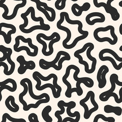 Vector seamless pattern with abstract spots. Black & white texture with big curved patches. Monochrome camouflage illustration. Repeat background. Design for prints, decor, covers, textile, clothes