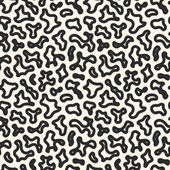 Vector seamless pattern with abstract spots. Black & white texture with small curved patches. Monochrome camouflage illustration. Repeat background. Design for prints, decor, package, furniture, cover