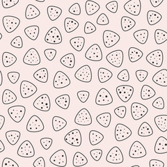 Vector seamless pattern, abstract geometric texture with simple linear figures, rounded triangular shapes with small dots. Monochrome repeat square background. Design element for prints, textile, web