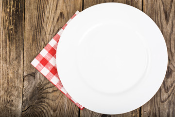 White plate and napkin Serving linen, menu