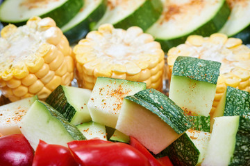 Vegetables with spices prepared for grilling
